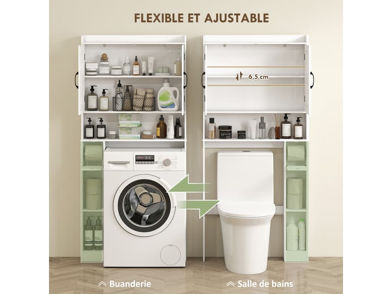  Meuble wc dessus de toilette meuble salle de bain avec porte-papier 80x19,5x170cm blanc et placard à porte double  - Conforama E