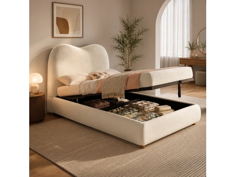  Lit enfant coffre modenvie 90 x 190 cm hydraulique avec sommier velours beige  - Conforama E