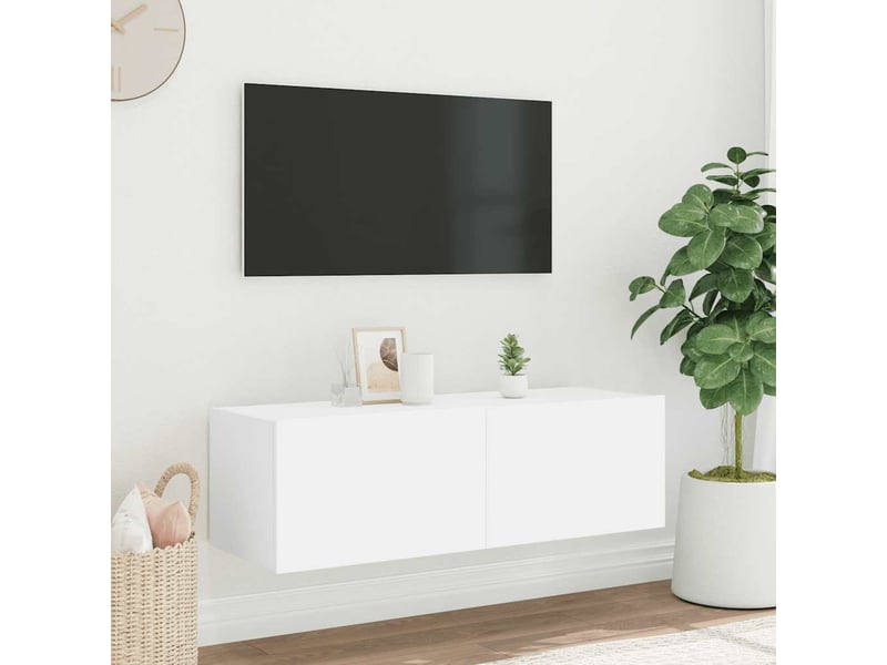  Meuble tv - banc tv - meuble de rangement mural avec lumières led blanc 100x35x31 cm  - Conforama E