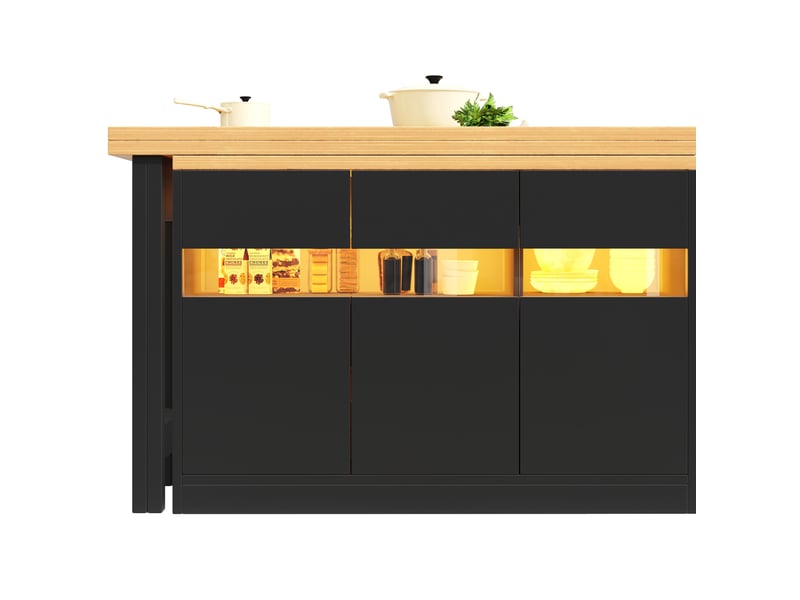 Table bar extensible 120-180 cm avec led, rotation à 360°, rangement, noir naturel - Conforama A
