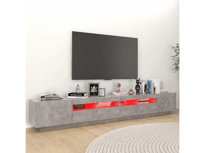  Meuble tv - banc tv - meuble de rangement avec lumières led gris béton 260x35x40 cm  - Conforama D