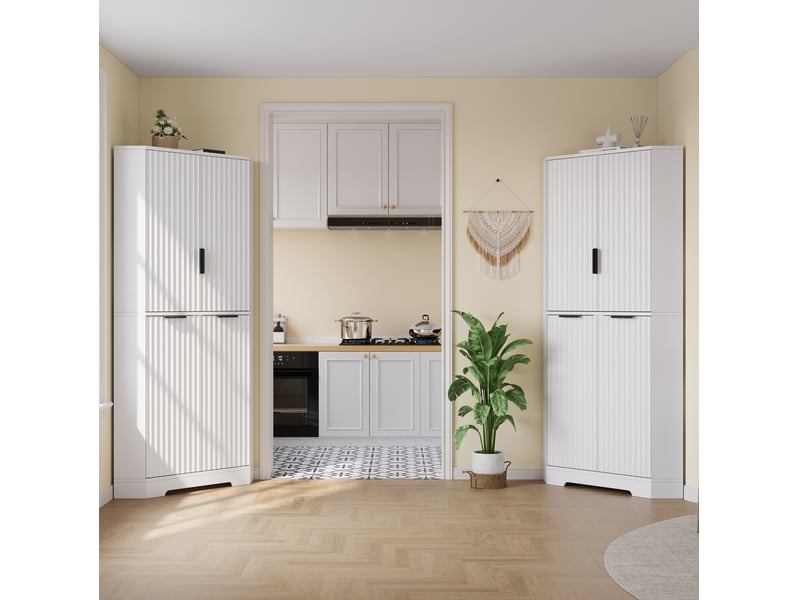 Meuble d'angle de rangement avec 4 portes et étagères réglables pour cuisine et salon en mdf blanc 60 × 60 × 172 cm - Conforama D