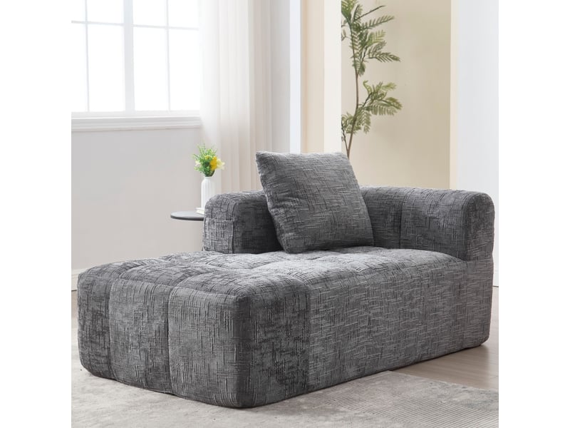  Chaise longue 158x90x60cm - fauteuil relax moelleux avec poches et coussin - chenille gris  - Conforama C