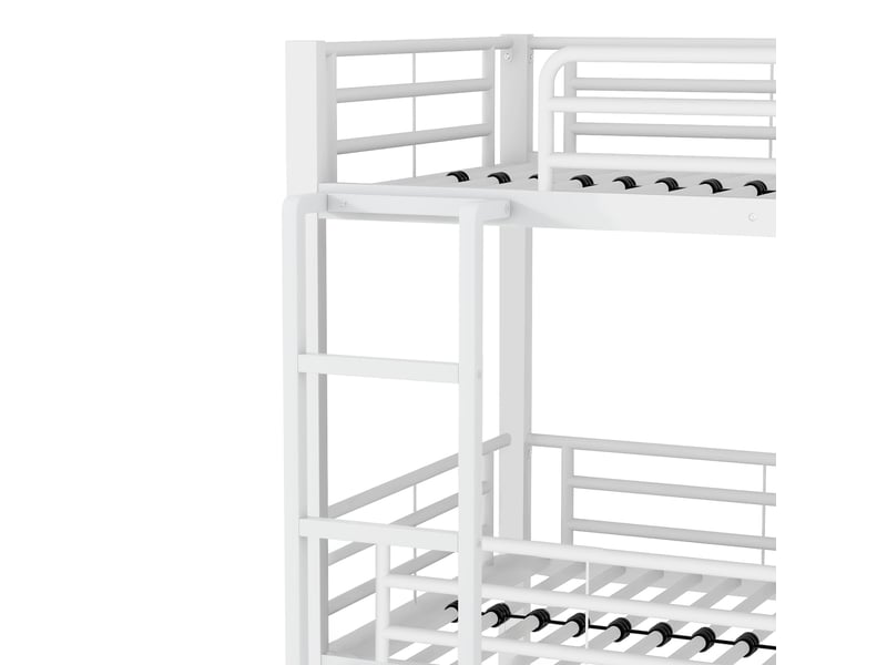 Lit superposé triple 90 x 200 cm en métal blanc, avec garde-corps et échelle fixe pour chambre partagée - Conforama W