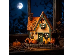 Décoration automne lumineuse 1 pièces, maison de village en résine avec led blanc chaud, décoration de table, blanc