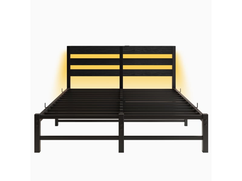  Cadre de lit en métal 140x190 cm, led et usb, rangement sous lit, plateforme robuste, sans matelas ni sommier  - Conforama A