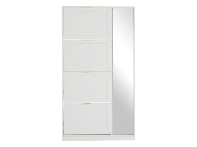  Meuble à chaussures oslo blanc 80x24x147 cm, miroir, 4 abattants &amp; étagère réglable derrière miroir  - Conforama A