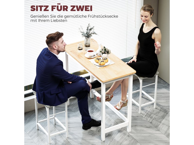  Table de bar 2 personnes en bois d'hévéa effet chêne et blanc 108 x 48 x 91 cm  - Conforama E
