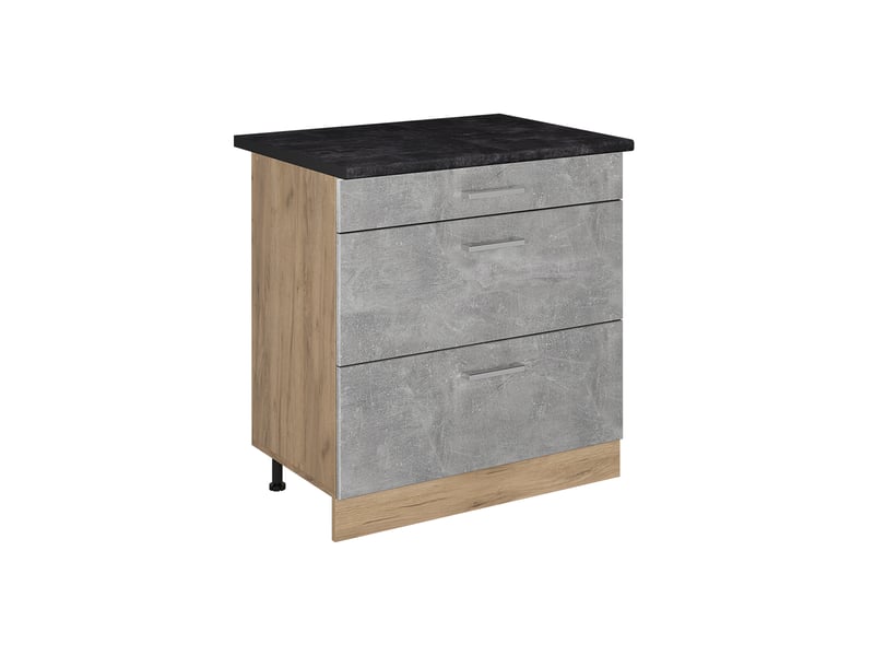  Vicco meuble cuisine, bétonchêne doré, 80cm avec 3 tiroirs plan de travail anthracite  - Conforama A