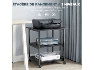 Support d'imprimante desserte de rangement 3 niveaux étagères mobile sur 50 x 50 x 52,5 cm roulettes