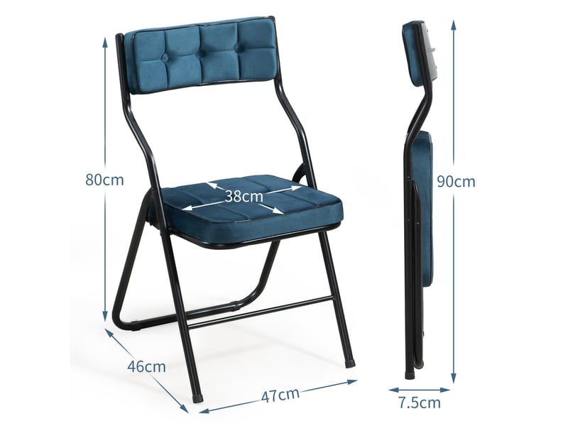 Lot de 2 chaises de salle à manger pliantes en velours bleu - Conforama C