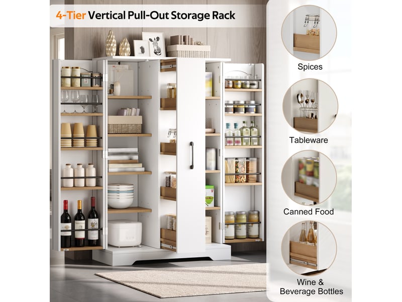  Meuble de rangement avec 2 portes, 4 étagères et tiroir vertical, pour cuisine, mdf blanc, 120 × 78 × 35 cm  - Conforama E