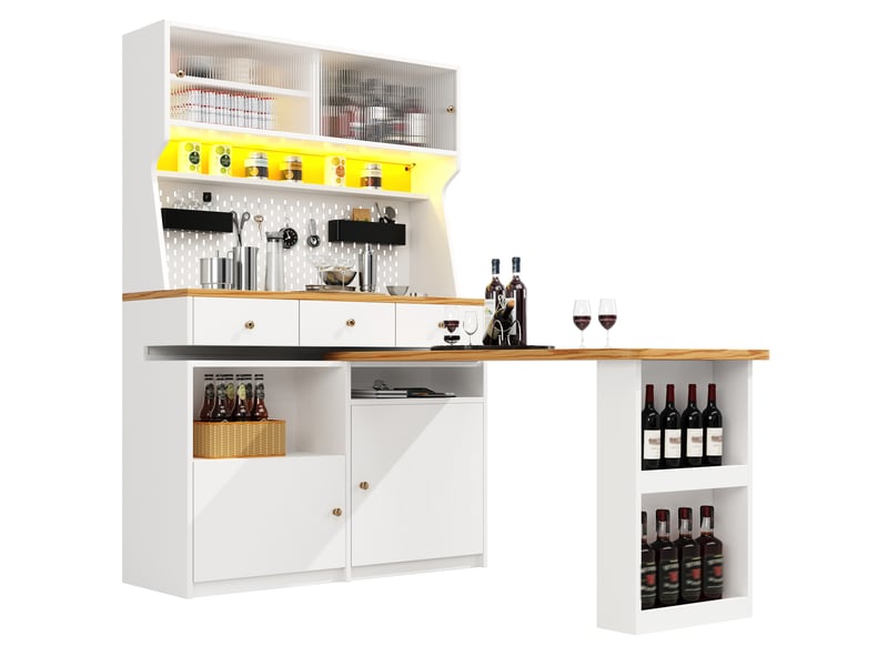  Buffet de cuisine haut avec plateau extensible et led blanc 137x45x178 cm N620GG250907W - Conforama B