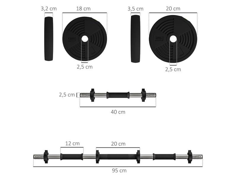  Haltères 2 en 1 réglables, haltères libres avec poignées antidérapantes, 15kg - barres incluses  - Conforama E