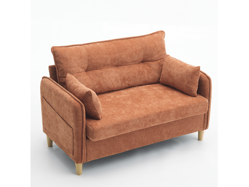 Canapé 2 places 127x75,5 cm – marron – chenille, poches latérales et coussins inclus - Conforama D