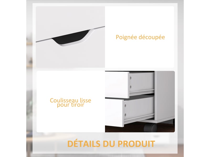  Meuble de rangement pour bureau 5 tiroirs 1 porte étagère réglable, support imprimante roulettes, 78x40x66,5 cm, blanc  - Conforama W
