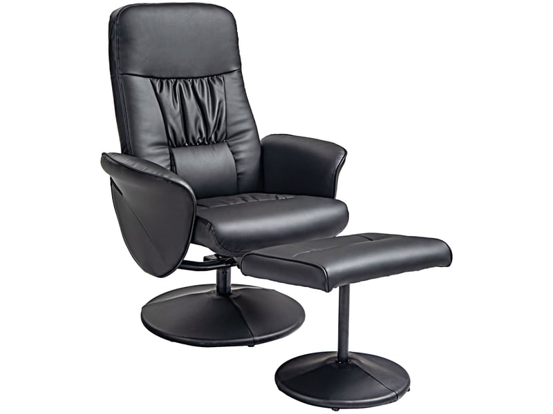  Fauteuil relax pivotant avec repose-pieds 76x81x101 cm – noir – dossier inclinable 145° en simili cuir  - Conforama A
