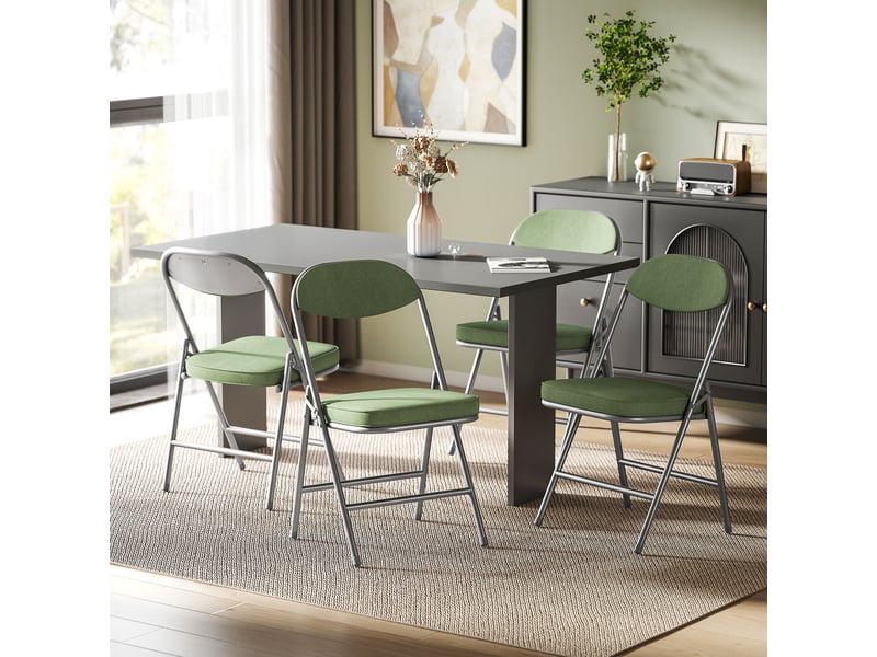  Lot de 4 chaises pliantes acier velours côtelé vert  - Conforama B
