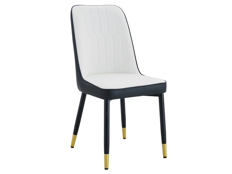  Lot de 6 chaises de salle à manger en simili cuir pu noir et blanc, pieds métal noir  - Conforama E