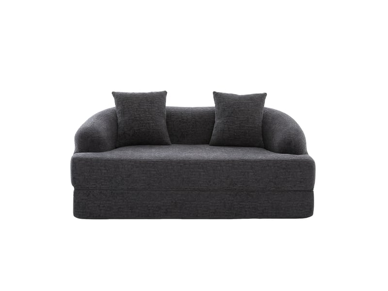  Canapé convertible 2-en-1 pour deux personnes avec deux coussins, transformable en lit double, idéal pour les chambres d'amis et les salons-noir  - Conforama A