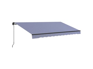 Parasol 4 x 3 cm montage mural manivelle manuelle protection solaire aluminium bleu et blanc format balcon