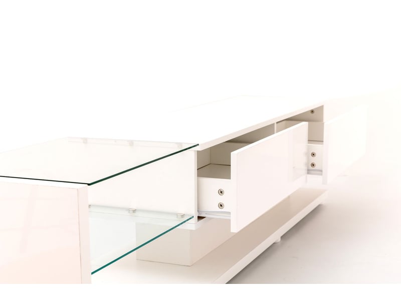 Meuble tv design rustique, panneaux bas, verre blanc brillant et led meuble tv contemporain  - Conforama D