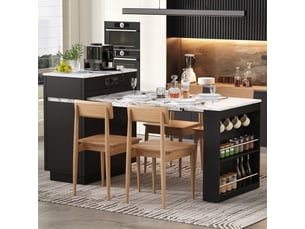 Ilot central de cuisine - 80,5x58x94cm - desserte extensible avec table, prises, led et roulettes - noir et bois