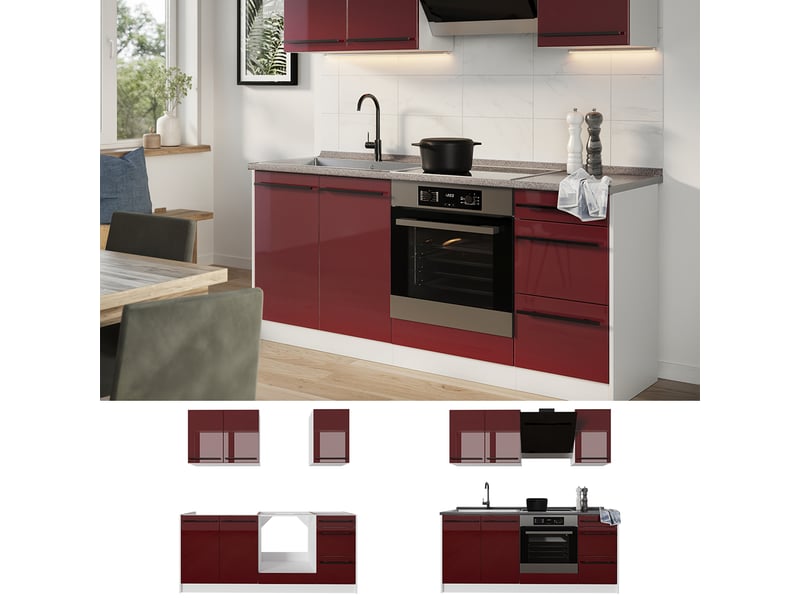  Vicco cuisine, rouge brillantblanc, 180cm sans plan de travail  - Conforama D
