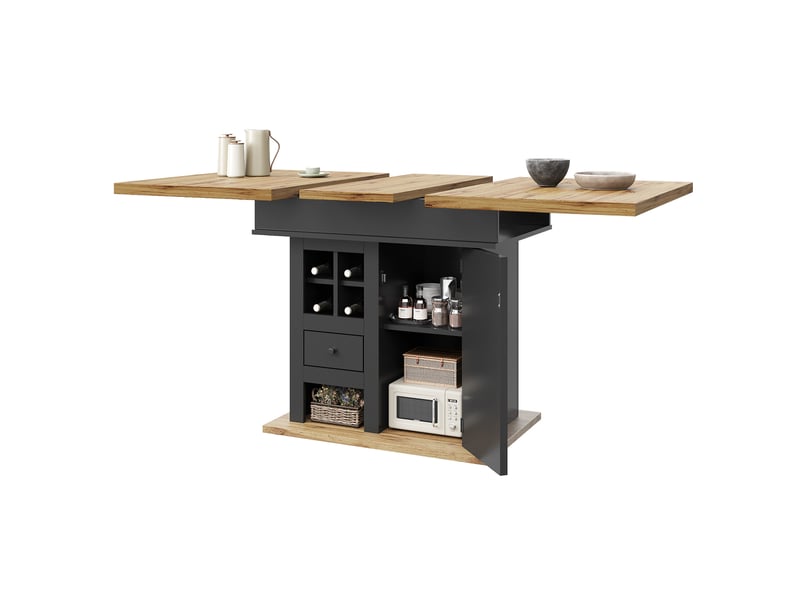  Table de séjour rectangulaire avec allonge noir+naturel - 80x110-140max.cm mdf table bicolore - Conforama A