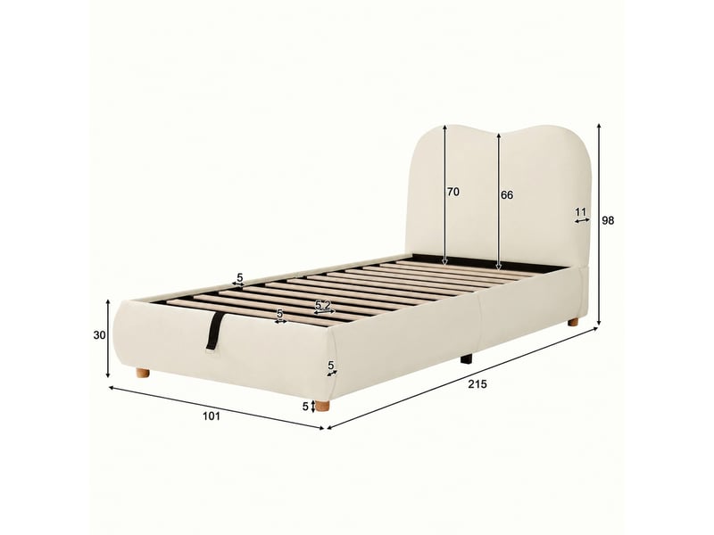  Lit coffre enfant 90 x 200 cm avec sommier relevable hydraulique, velours beige  - Conforama C