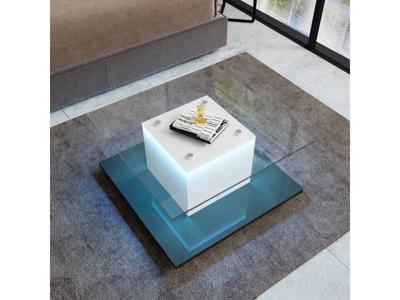  Table basse moderne en verre trempé avec éclairage led réglable, 80 x 80 x 40 cm  - Conforama B