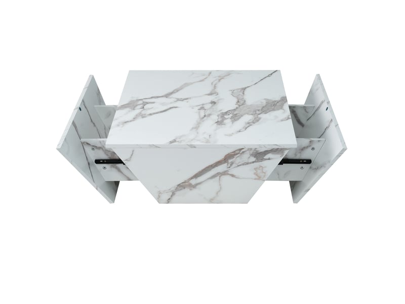  Table basse carrée 70x70 cm effet marbre blanc avec 2 tiroirs de rangement mdf  - Conforama R