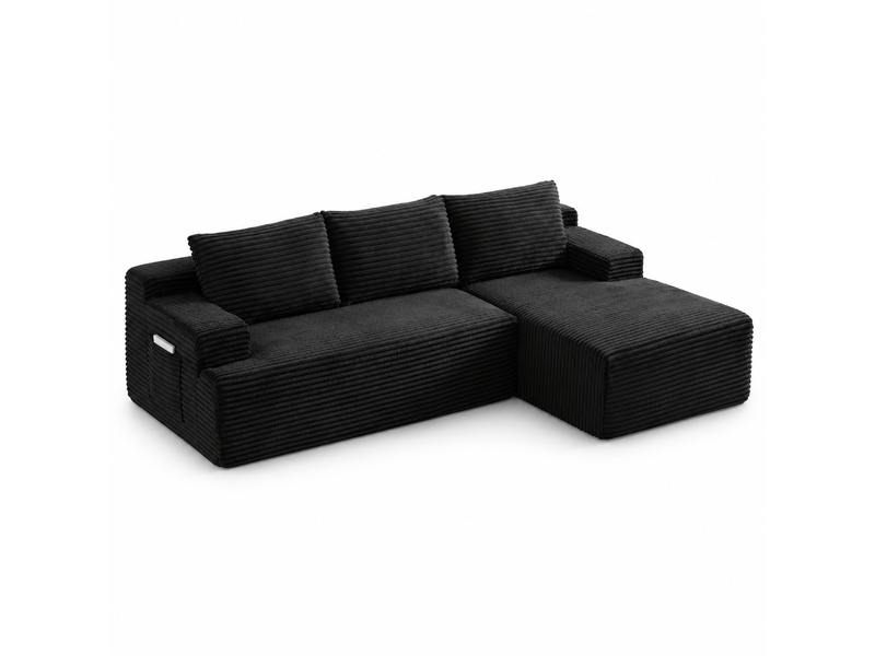  Canapé d’angle l (à droite) modulable 4 places 238 x 152 x 66 cm, assise profonde, convertible et sans montage, velours côtelé, noir OMNIGLINT TRADING LTD - Conforama A