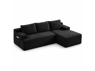 Canapé d’angle l (à droite) modulable 4 places 238 x 152 x 66 cm, assise profonde, convertible et sans montage, velours côtelé, noir