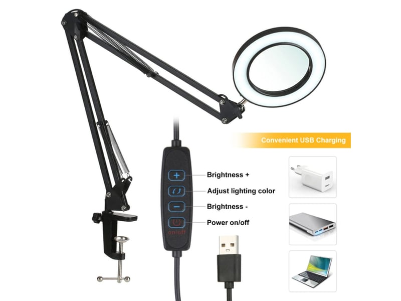  Lampe de bureau led clip 48 led 360° noir rechargeable usb 3 températures 300040006000k  - Conforama D