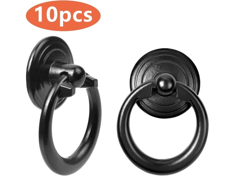  Jeu de 10 poignées à anneau rabattable noir mat, poignées en alliage de zinc pour meubles de cuisine et de chambre à coucher  - Conforama D