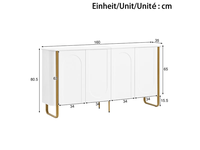  Buffet bas modenvie 160 x 35 x 80,5 cm à 4 portes push-to-open mdf blanc  - Conforama C