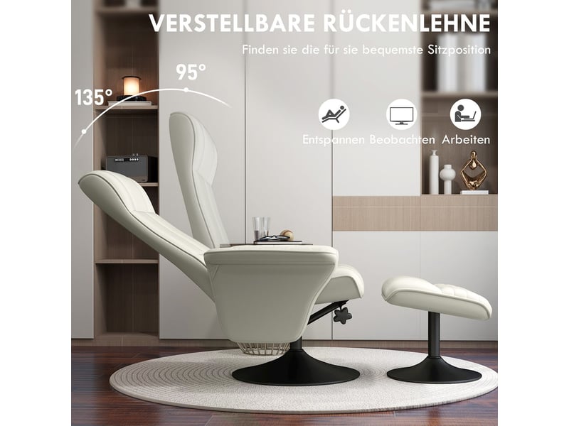  Chaise repose-pieds inclus assise pivotante fonction inclinable charge maximale 150 kg revêtement microfibre coloris blanc crème  - Conforama E