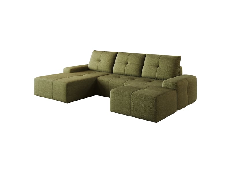  Canapé d'angle 262 cm en l avec méridienne et pouf, assise moelleuse, garnissage en mousse haute élasticité, tissu - vert olive  - Conforama A