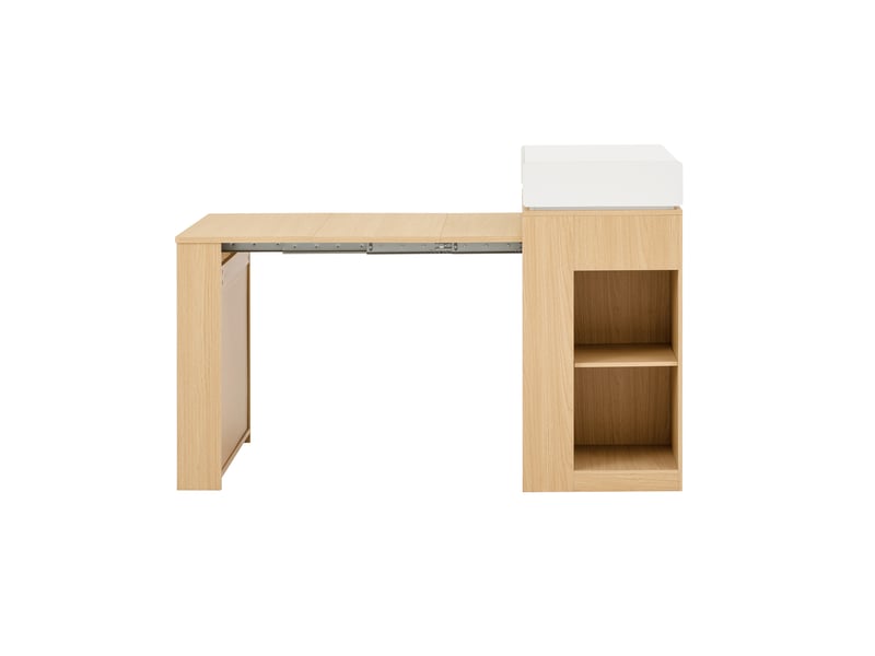  Îlot de cuisine mobile 83 cm avec table extensible, prises intégrées et verre cannelé, naturel Jamama eleni - Conforama W