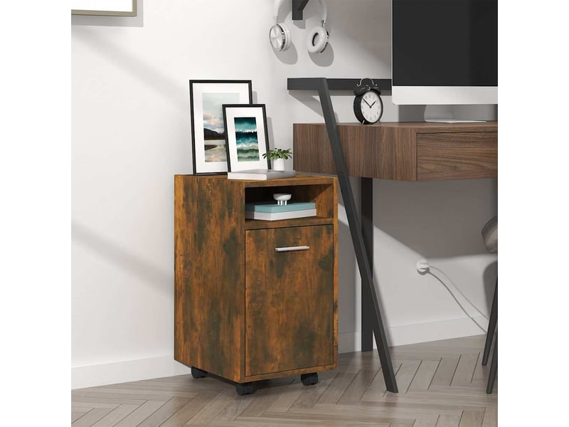  Armoire appoint à roues chêne fumé 33x38x60cm bois d'ingénierie  - Conforama B