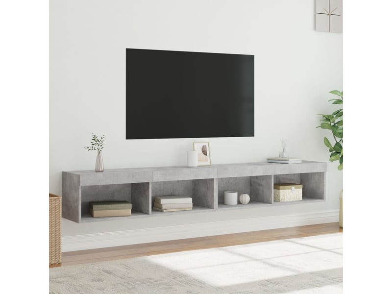  Meubles tv - banc tv - meuble de rangement avec lumières led 2 pcs gris béton 100x30x30 cm  - Conforama E