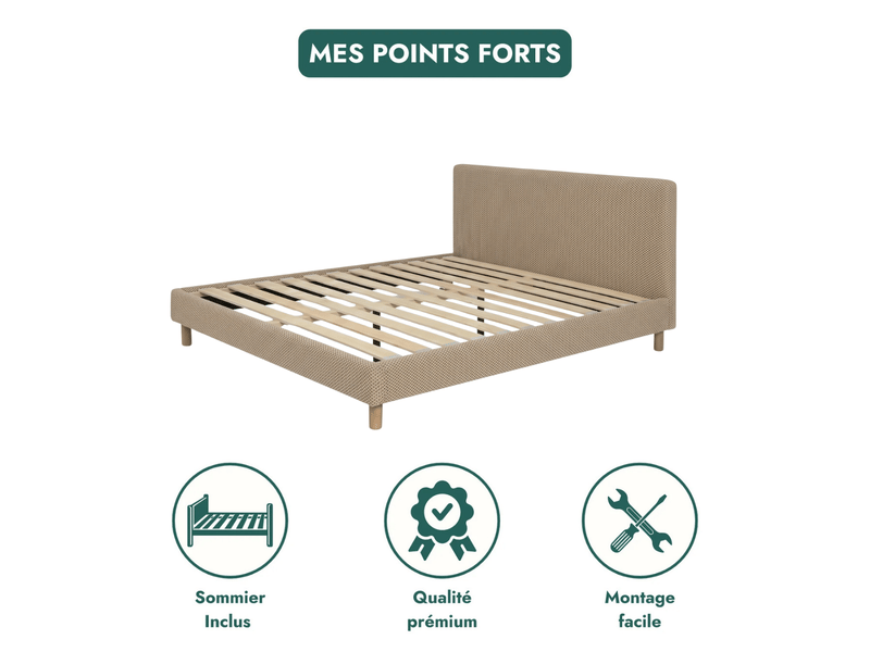  Lit prince 180x200 cm - tissu mesh 3d blanc – tête de lit et sommier à lattes bois inclus C02-LTF49 180/200 3DBL - Conforama D