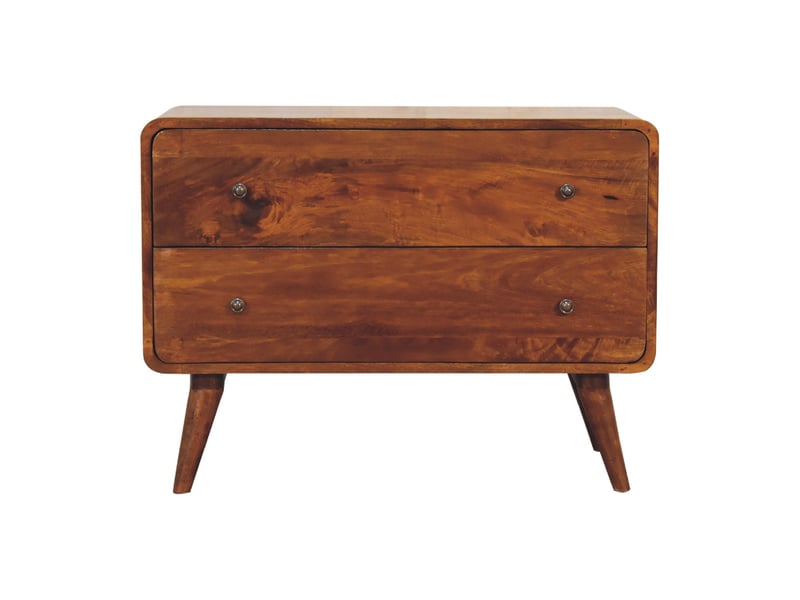  Artisan furniture commode incurvée en bois massif, finition châtaignier, 2 tiroirs  - Conforama A