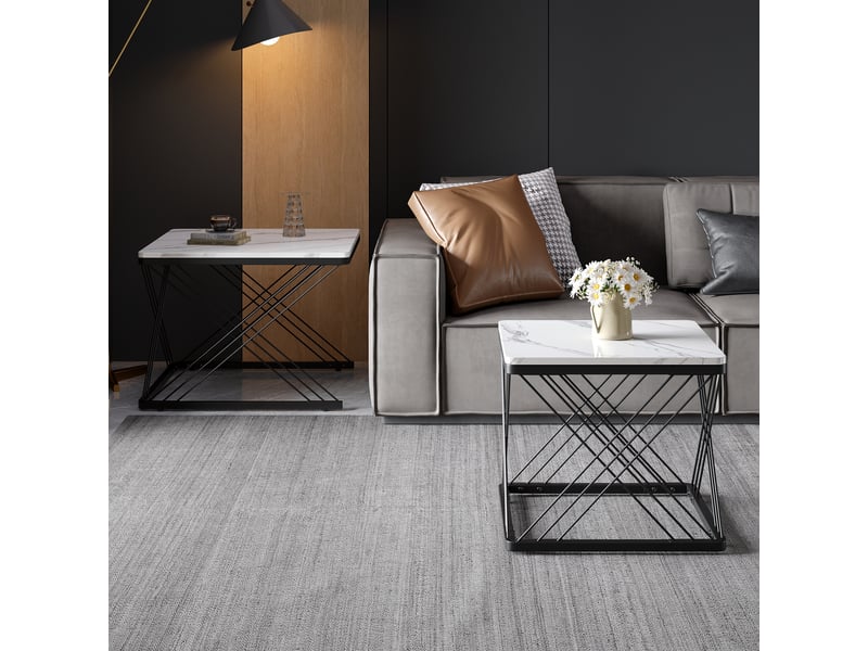  Lot de 2 tables basses carrées effet marbre brillant - pieds réglables en hauteur - charge 30 kg  - Conforama D