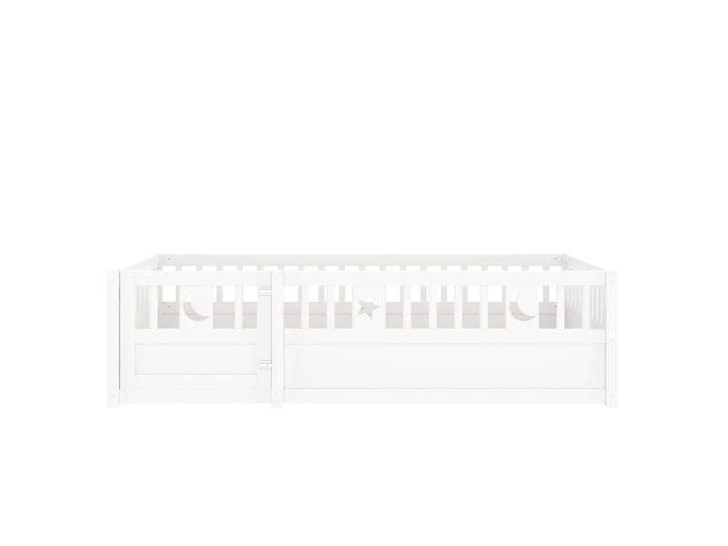  Lit enfant à barrières 90x190 cm en pin blanc avec étoiles et lune  - Conforama W