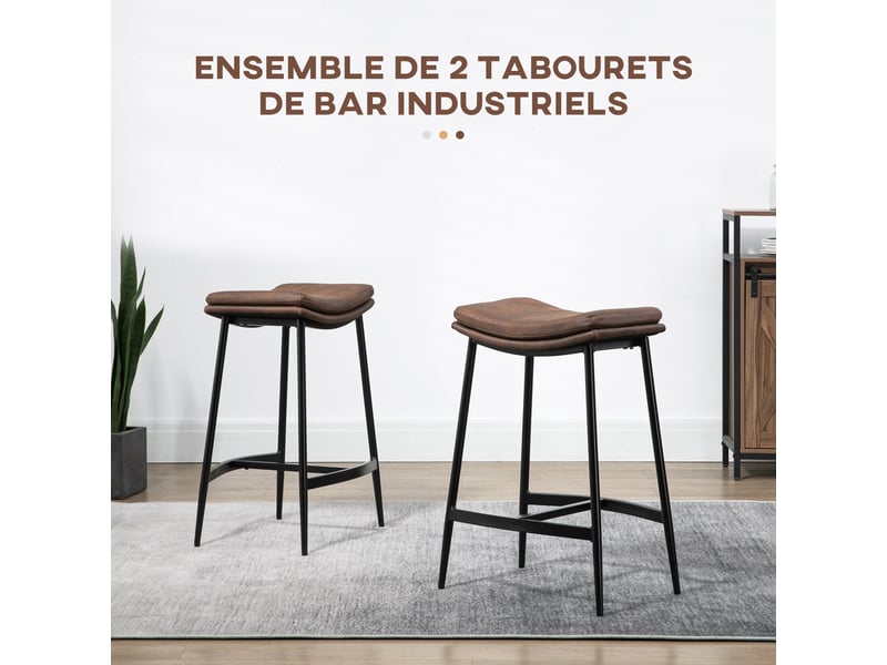  Lot de 2 tabourets de bar – style industriel – repose-pieds  - Conforama D