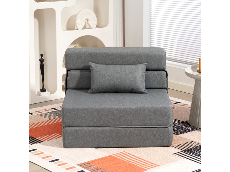  Fauteuil convertible 1 place fauteuil lit pliant, coussin inclus, pour invités, salon, petit espace, gris, charge 120 kg  - Conforama W