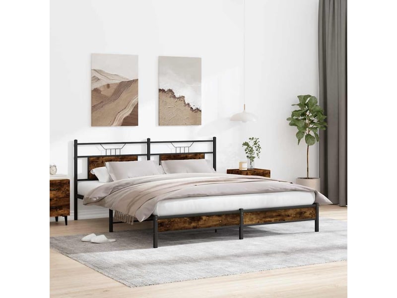  Lit double- lit adulte -  cadre de lit sans matelas chêne fumé 160x200 cm bois ingénierie  - Conforama C