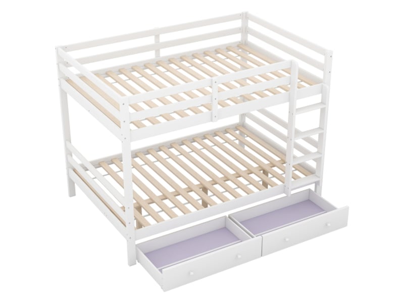  Lit superposé enfant 140x200 cm avec protection et 2 tiroirs, sommiers inclus, 120 kg, blanc, sans matelas  - Conforama B